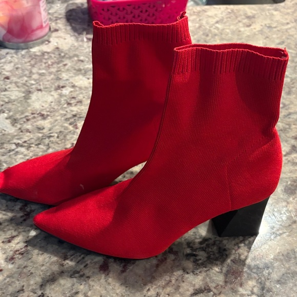 Zara Vibrant Red Knit Heeled Boots - Picture 6 of 6
